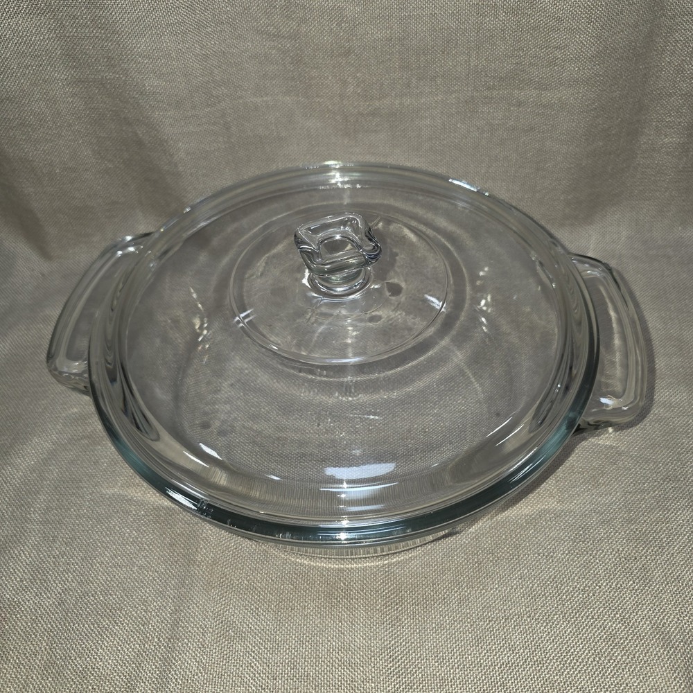 Vintage Anchor Ovenware Clear Glass 2 Qt Casserole Dish With Lid 9" USA